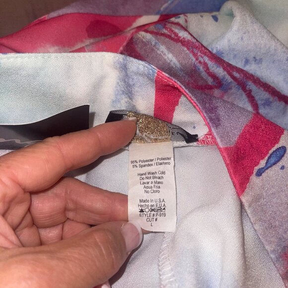 Nylon Apparel Womens Pants Trousers Size Large Multicolor Wide Leg Abstract New - Picture 8 of 12